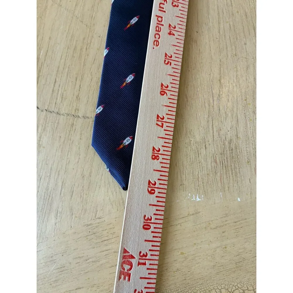 Men's Rocket Space Ship Skinny Tie Navy Blue Novelty NASA Cosmic Retro Moon